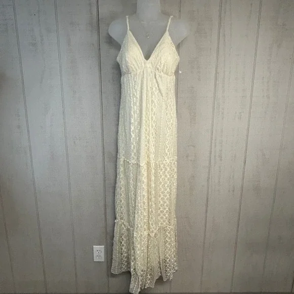 HeartSoul Women Lace Babydoll Maxi Dress Size L Tiered Ivory Summer Event NWT - Picture 2 of 8